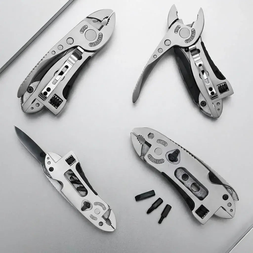 Alicate multiherramienta plegable y resistente, ideal para hogar, camping y uso diario, práctico y fácil de transportar.