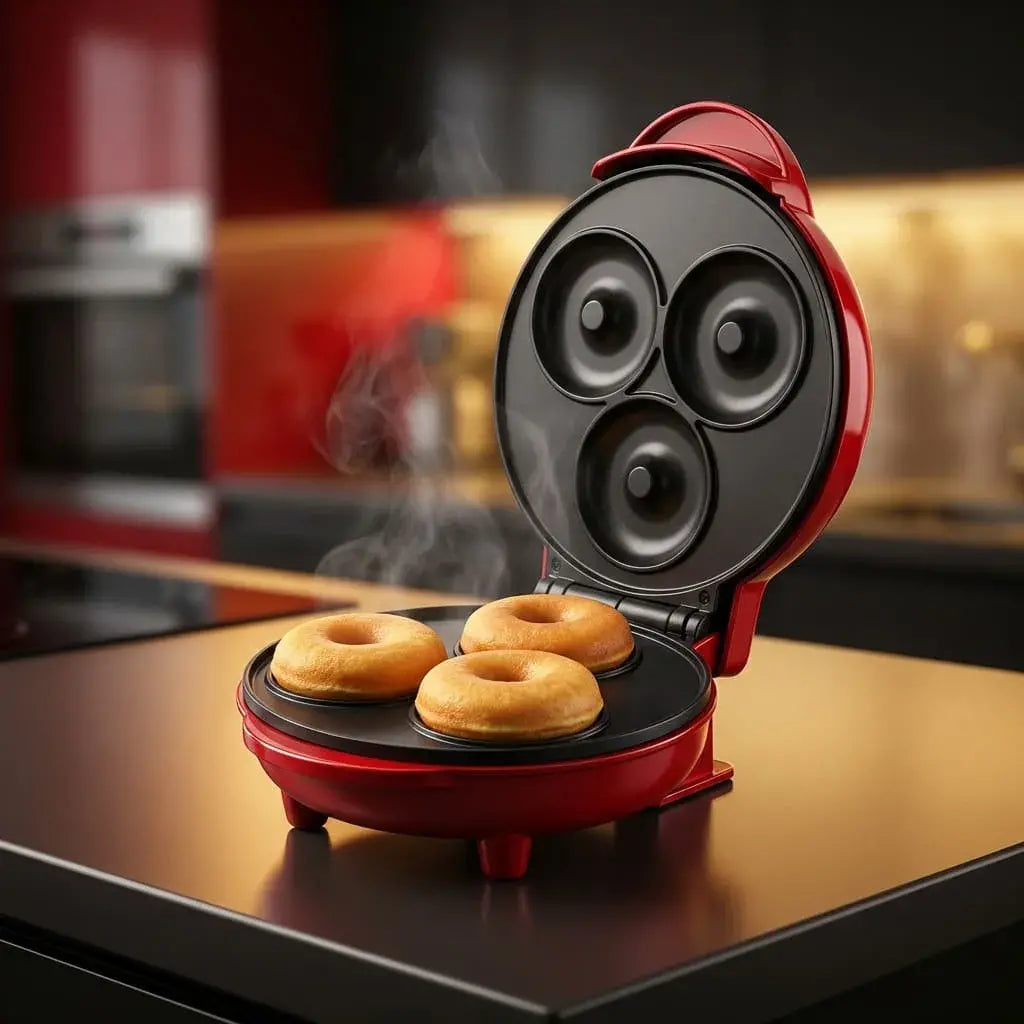 Combo de 3 mini máquinas eléctricas para hacer donas y waffles tipo donut, ideal para hogar, fiestas o emprendimientos en Colombia.