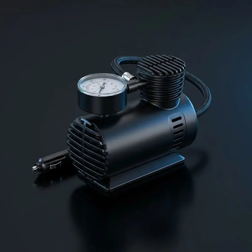 Mini compresor de aire portátil multi válvula para inflar llantas de carro, bicicleta y objetos inflables. Ideal para emergencias y viajes. Compacto y fácil de transportar.