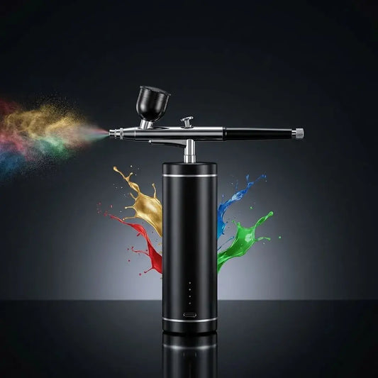 Kit aerógrafo portátil recargable con 3 niveles de presión hasta 30 PSI. Ideal para pintura artística, uñas, maquillaje y miniaturas.