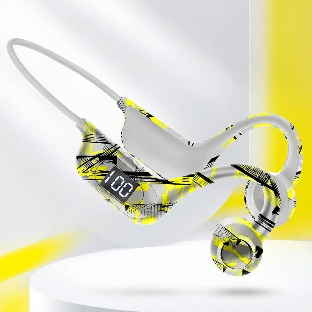 Audífonos inalámbricos Bluetooth AKZ G9 open ear con pantalla LED, batería de larga duración y diseño deportivo flexible.