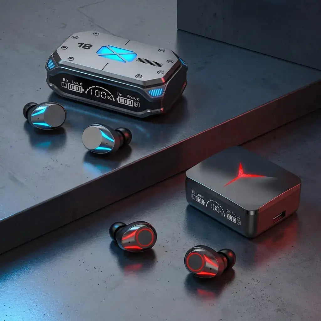 Combo audífonos inalámbricos M41 con ENC y batería larga duración más M90 Pro con pantalla LED y modo gamer. Ideal para música y llamadas.