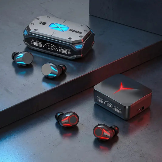 Combo audífonos inalámbricos M41 con ENC y batería larga duración más M90 Pro con pantalla LED y modo gamer. Ideal para música y llamadas.