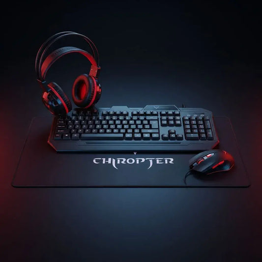 Combo gamer 4 en 1 con teclado, mouse, pad y audífonos RGB, ideal para PC, diseño ergonómico y alto rendimiento.