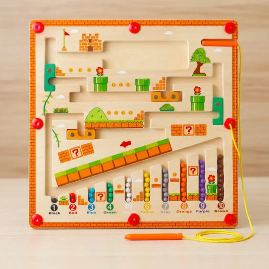 Juguete didáctico infantil con piezas magnéticas que estimula lógica, creatividad y motricidad fina. Diseño compacto 30x30 cm ideal para casa y viajes.