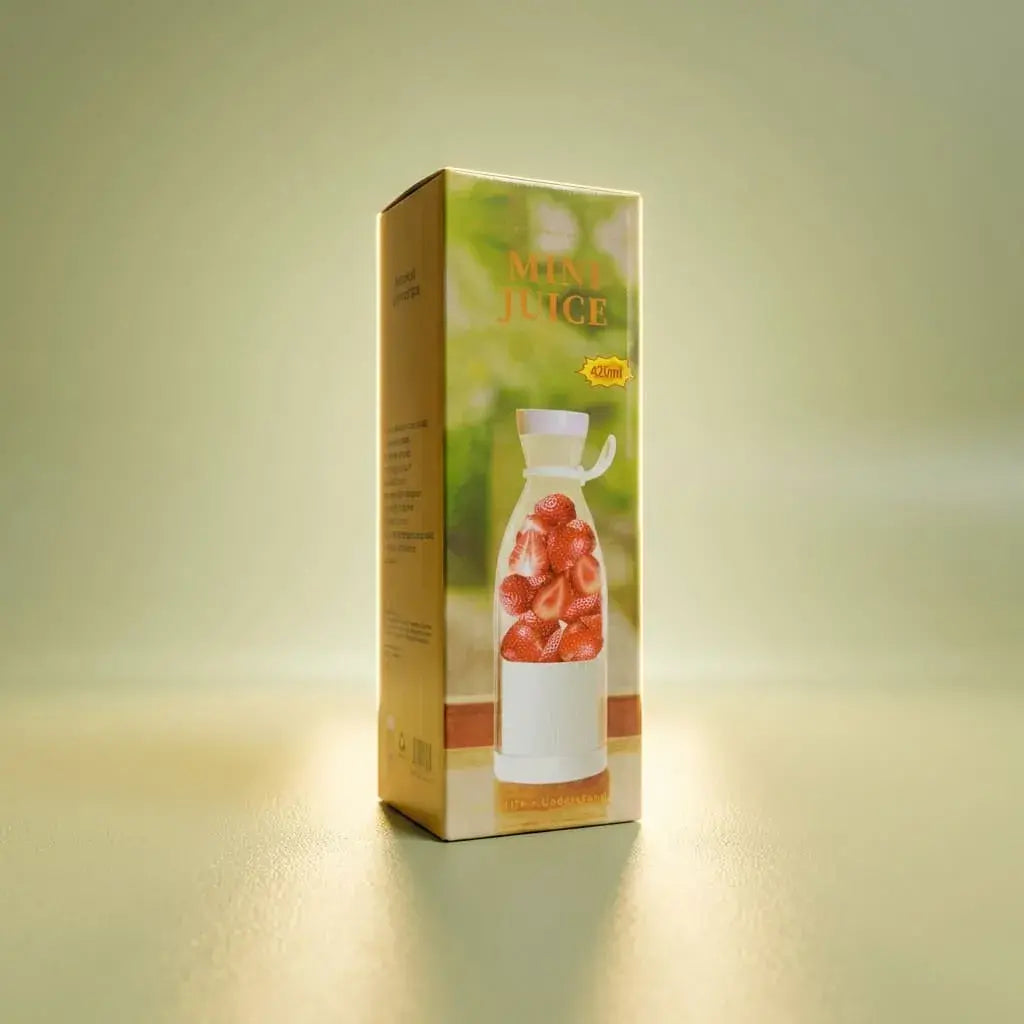 Mini licuadora portátil recargable USB con 6 aspas en acero inoxidable, ideal para preparar jugos y batidos en cualquier lugar.