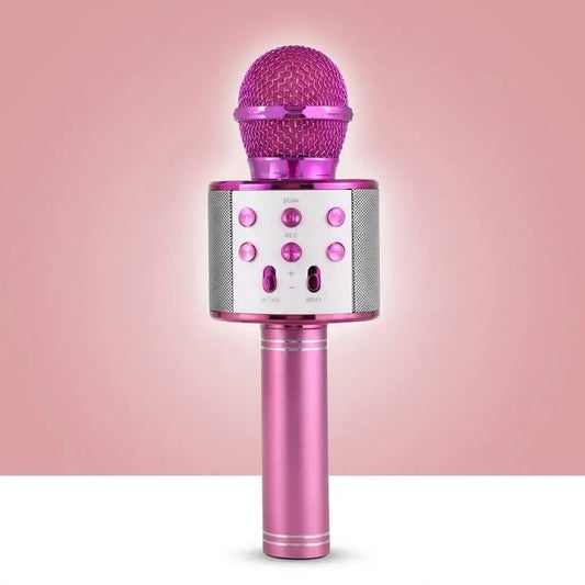 Micrófono karaoke Bluetooth con parlante integrado, función USB y control de eco. Recargable y compatible con celular. Ideal para fiestas y reuniones en casa.