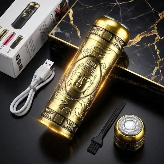 Mini afeitadora eléctrica recargable USB tipo shaver, compacta y portátil, ideal para barba, bigote y retoques rápidos.