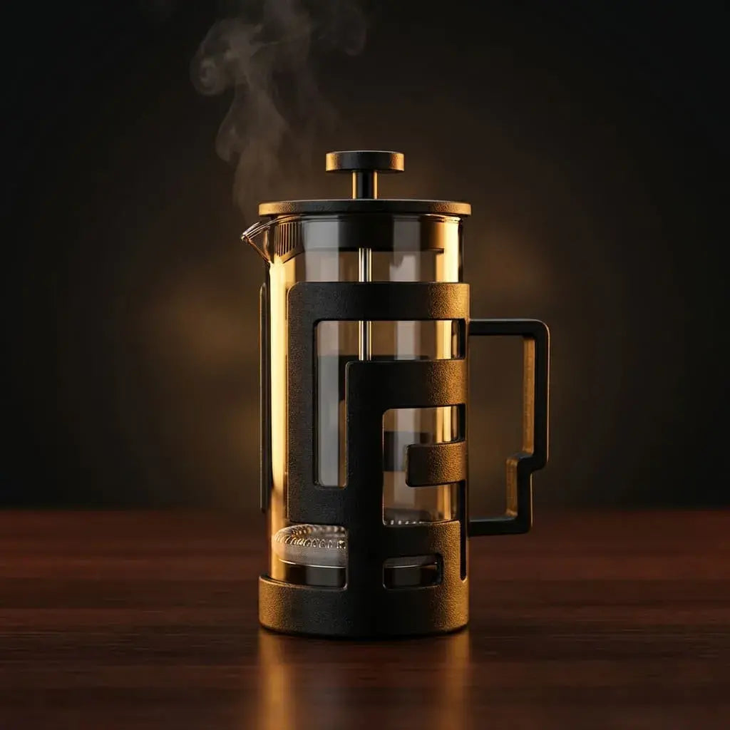 Cafetera prensa francesa de vidrio 350 ml con filtro de acero inoxidable. Ideal para preparar café intenso y aromático en casa u oficina.