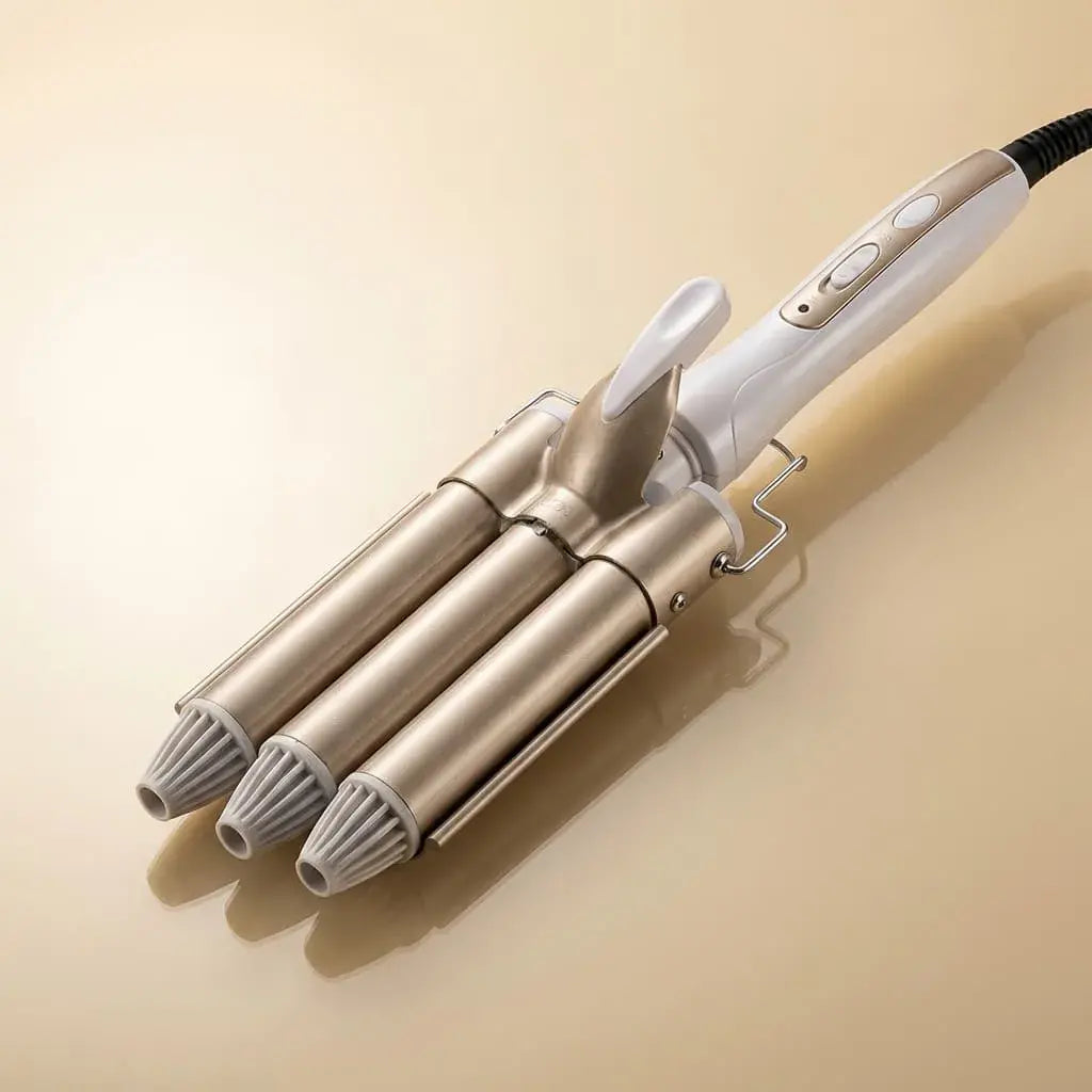 Rizador triple para ondas sirena con cerámica de turmalina, calentamiento rápido y temperatura ajustable 170° y 220°C. Ideal para todo tipo de cabello.