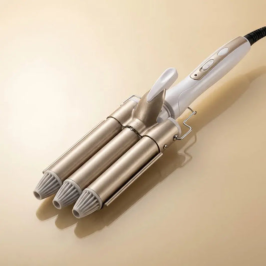 Rizador triple para ondas sirena con cerámica de turmalina, calentamiento rápido y temperatura ajustable 170° y 220°C. Ideal para todo tipo de cabello.