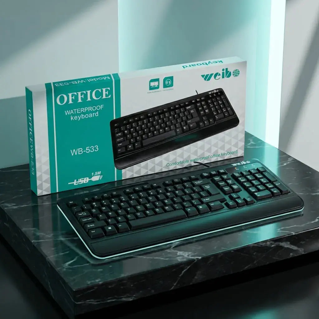 Teclado alámbrico USB impermeable con 104 teclas y teclado numérico. Compatible con Windows, Mac y Linux. Ideal para oficina y uso diario.