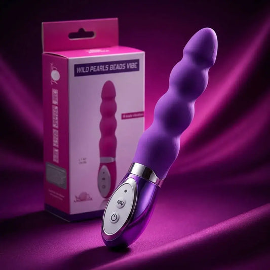 Vibrador con diseño de perlas en relieve, 10 modos de vibración y resistencia al agua. Estimulador íntimo versátil con funcionamiento a baterías AAA.