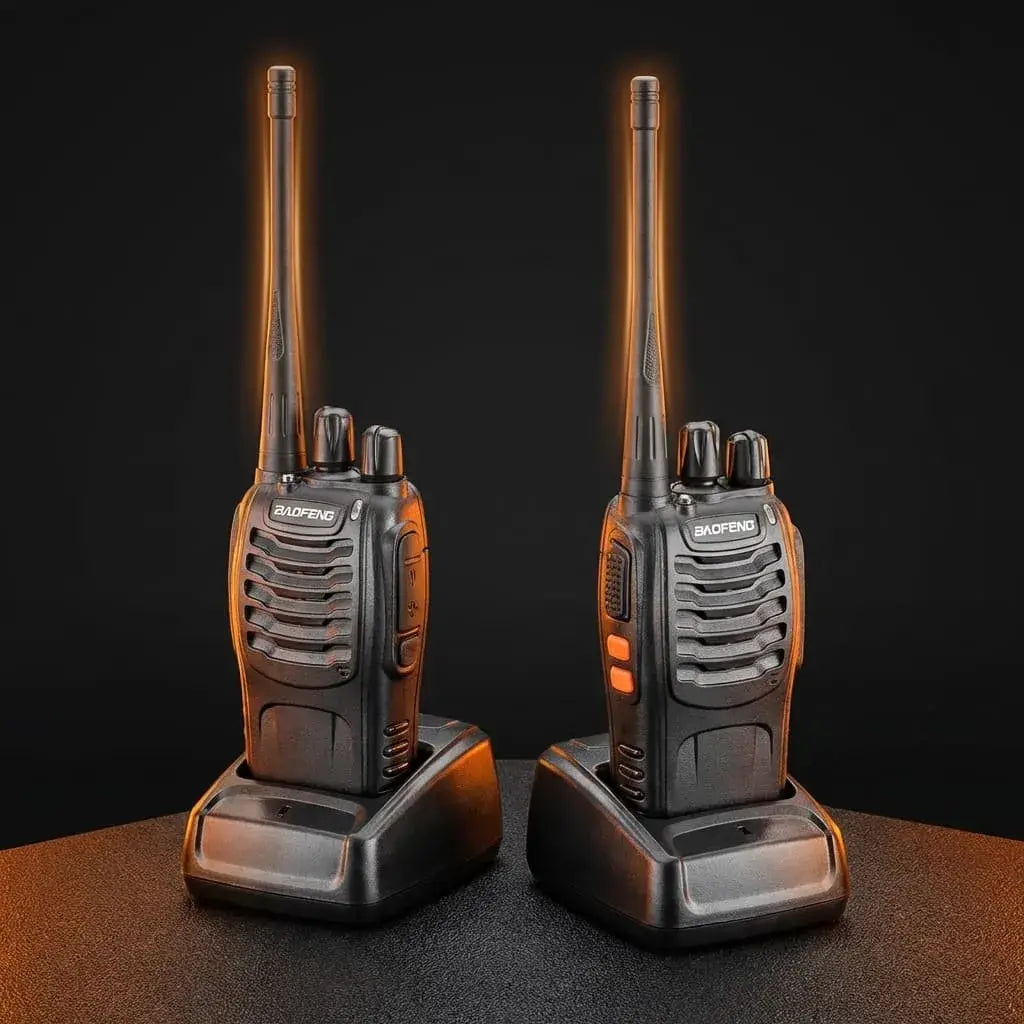 Radio walkie talkie de 16 canales con alcance de 1 a 3 km. Comunicación clara ideal para trabajo y actividades al aire libre.